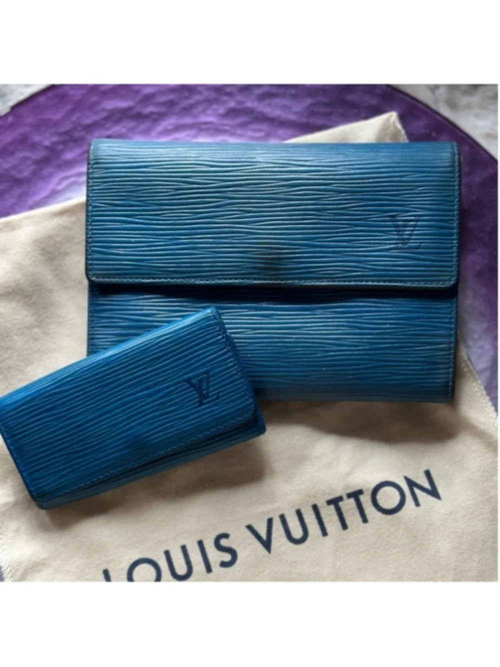 Vintage Louis Vuitton Toledo Blue Epi Leather Wallet & 5-Key Holder Set